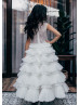 White Lace Tulle Ruffled Beaded Flower Girl Dress